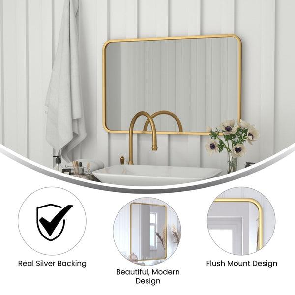 English Elm Jada Decorative Wall Mirror - Sleek Modern Design for Bathrooms, Living Rooms, Vertical or Horizontal Use Matte Gold 24"W x 36"L HMHD-22M199YBN-GD-GG