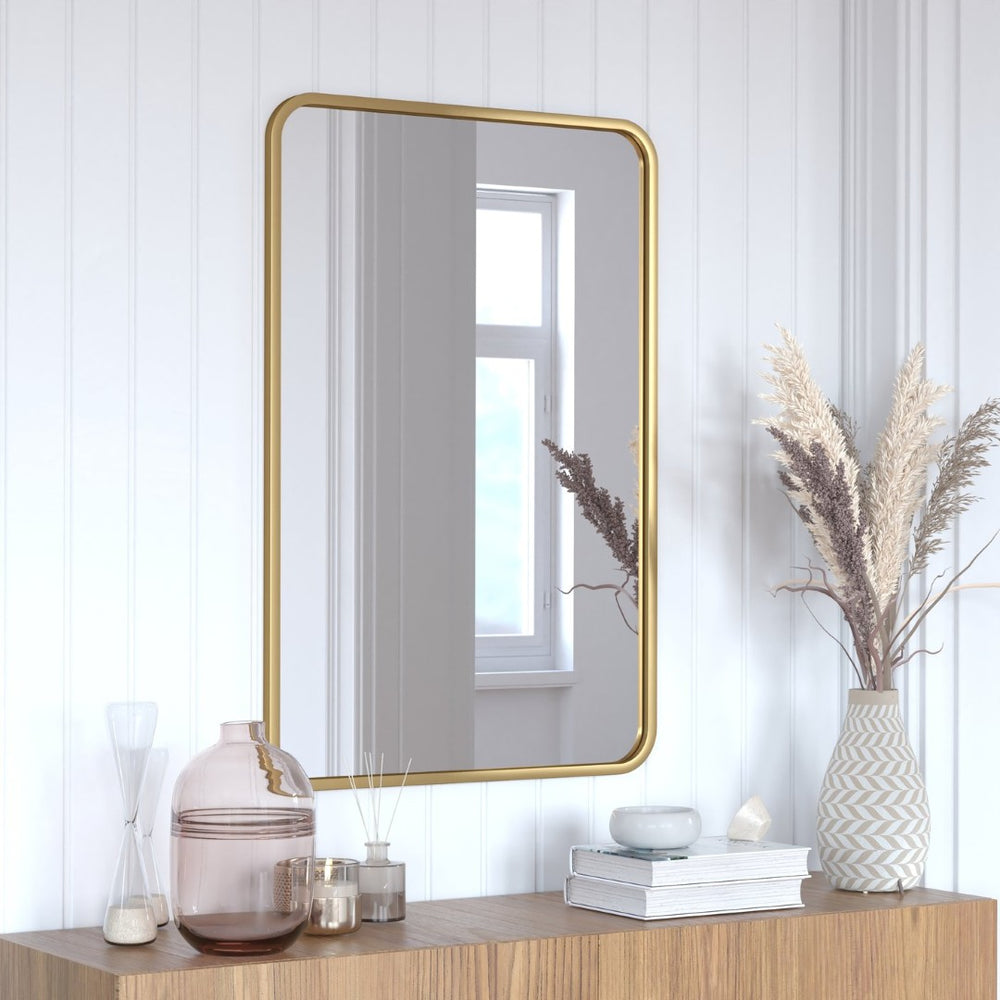 English Elm Jada Decorative Wall Mirror - Sleek Modern Design for Bathrooms, Living Rooms, Vertical or Horizontal Use Matte Gold 24"W x 36"L HMHD-22M199YBN-GD-GG