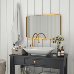 English Elm Jada Decorative Wall Mirror - Sleek Modern Design for Bathrooms, Living Rooms, Vertical or Horizontal Use Matte Gold 24"W x 36"L HMHD-22M199YBN-GD-GG