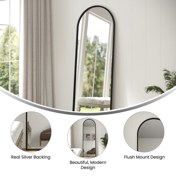 English Elm Mila 22"x65" Arched Metal Framed Wall Mirror - Modern Minimalist Design for Stylish Home Decor HMHD-23M009YBN-BLK-GG