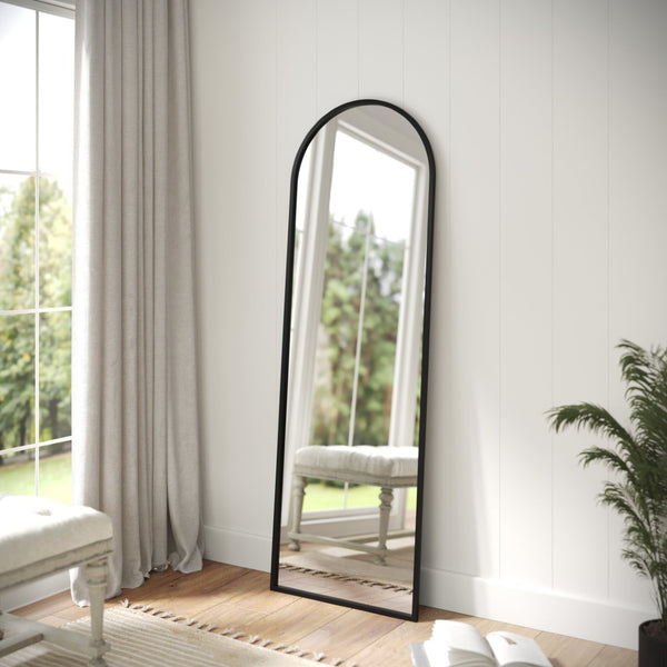 English Elm Mila 22"x65" Arched Metal Framed Wall Mirror - Modern Minimalist Design for Stylish Home Decor HMHD-23M009YBN-BLK-GG