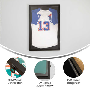 English Elm Banks 24x36 Jersey Display Case with Premium Pine Frame, UV Protection, Velvet Backing & Security Lock Black HMHD-23M099YBN-BLK-2436-GG