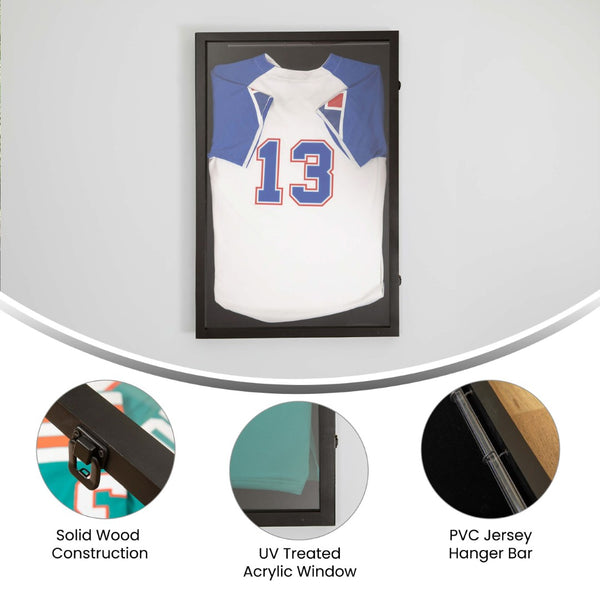 English Elm Banks 24x36 Jersey Display Case with Premium Pine Frame, UV Protection, Velvet Backing & Security Lock Black HMHD-23M099YBN-BLK-2436-GG