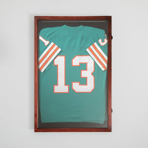 English Elm Banks 24x36 Jersey Display Case with Premium Pine Frame, UV Protection, Velvet Backing & Security Lock Mahogany HMHD-23M099YBN-MHG-2436-GG