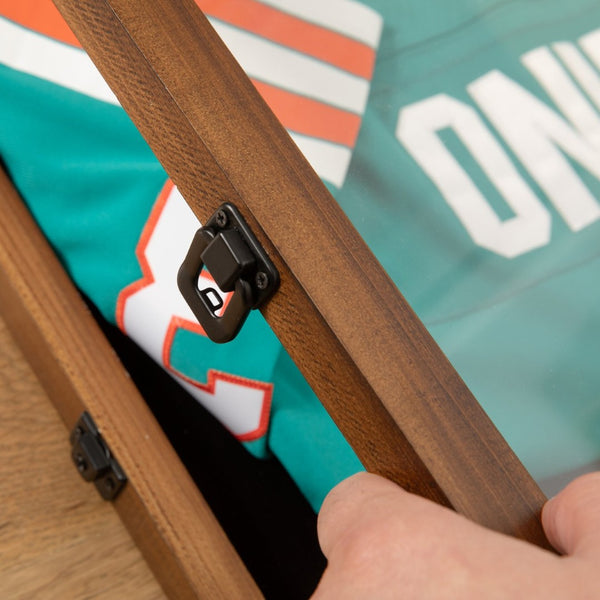 English Elm Banks 24x36 Jersey Display Case with Premium Pine Frame, UV Protection, Velvet Backing & Security Lock Rustic Brown HMHD-23M099YBN-RSTBRN-2436-GG