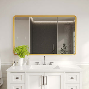 English Elm Ava 48-Inch Deep Framed Wall Mirror - Modern Accent for Brightening Bathrooms, Entryways & More Gold 30"W x 48"L HMHD-24M004YBN-GLD-GG
