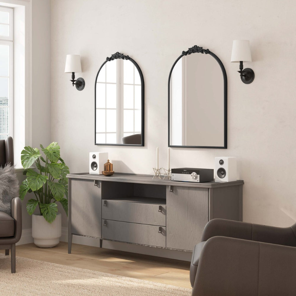 English Elm Esme Traditional Arched Wall Mirror - Elegant Baroque Accent for Home Décor and Easy Installation Black 23.75"W x 34.75"L HMHD-FM23S0793L-BLK-GG