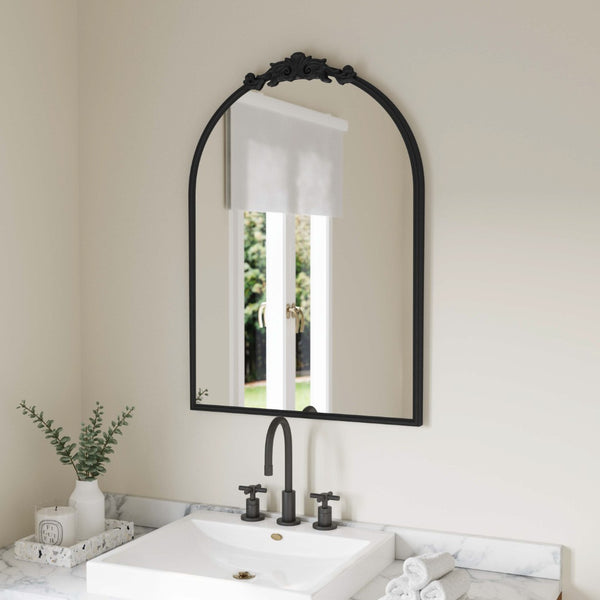 English Elm Esme Traditional Arched Wall Mirror - Elegant Baroque Accent for Home Décor and Easy Installation Black 23.75"W x 34.75"L HMHD-FM23S0793L-BLK-GG