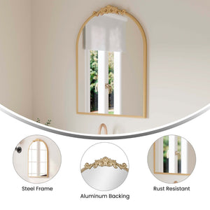 English Elm Esme Traditional Arched Wall Mirror - Elegant Baroque Accent for Home Décor and Easy Installation Gold 20"W x 29"L HMHD-FM23S0793M-GLD-GG