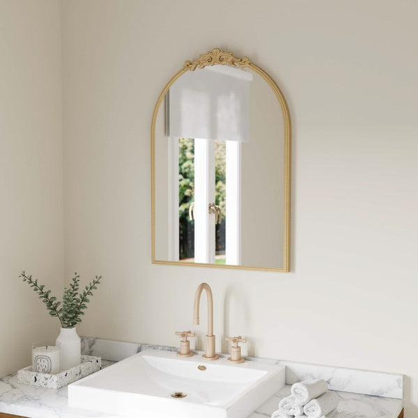 English Elm Esme Traditional Arched Wall Mirror - Elegant Baroque Accent for Home Décor and Easy Installation Gold 20"W x 29"L HMHD-FM23S0793M-GLD-GG