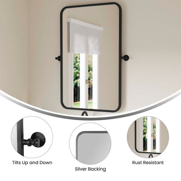 English Elm Finlay 35" x 27" Metal Pivot Wall Mirror - Stylish Tilted Accent for Modern Bathroom Decor Upgrade Black 26.75"W x 34.75"L HMHD-FM24C0056-BLK-GG