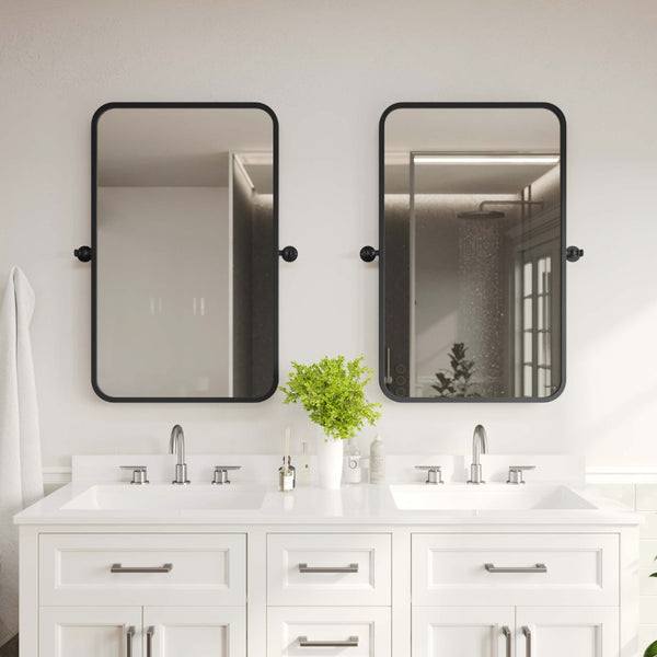 English Elm Finlay 35" x 27" Metal Pivot Wall Mirror - Stylish Tilted Accent for Modern Bathroom Decor Upgrade Black 26.75"W x 34.75"L HMHD-FM24C0056-BLK-GG
