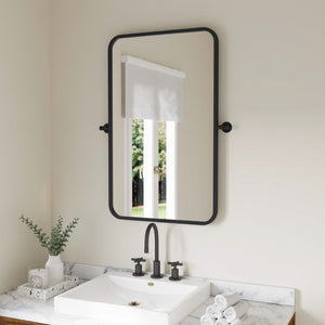 English Elm Finlay 35" x 27" Metal Pivot Wall Mirror - Stylish Tilted Accent for Modern Bathroom Decor Upgrade Black 26.75"W x 34.75"L HMHD-FM24C0056-BLK-GG
