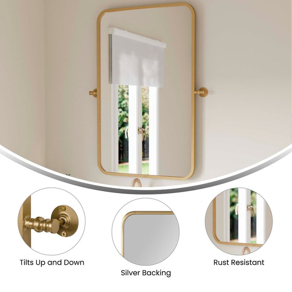 English Elm Finlay 35" x 27" Metal Pivot Wall Mirror - Stylish Tilted Accent for Modern Bathroom Decor Upgrade Gold 26.75"W x 34.75"L HMHD-FM24C0056-GLD-GG