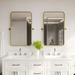English Elm Finlay 35" x 27" Metal Pivot Wall Mirror - Stylish Tilted Accent for Modern Bathroom Decor Upgrade Gold 26.75"W x 34.75"L HMHD-FM24C0056-GLD-GG