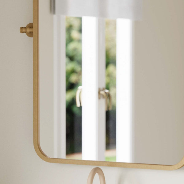 English Elm Finlay 35" x 27" Metal Pivot Wall Mirror - Stylish Tilted Accent for Modern Bathroom Decor Upgrade Gold 26.75"W x 34.75"L HMHD-FM24C0056-GLD-GG
