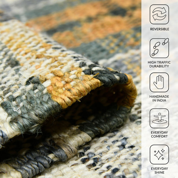Hampton Hand-woven Jute Flatweave Area Rug Farmhouse Plaid Pattern for Home and Kitchen