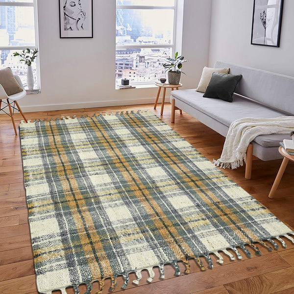 Hampton Hand-woven Jute Flatweave Area Rug Farmhouse Plaid Pattern for Home and Kitchen