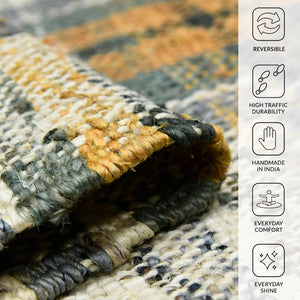 Hampton Hand-woven Jute Flatweave Area Rug Farmhouse Plaid Pattern for Home and Kitchen