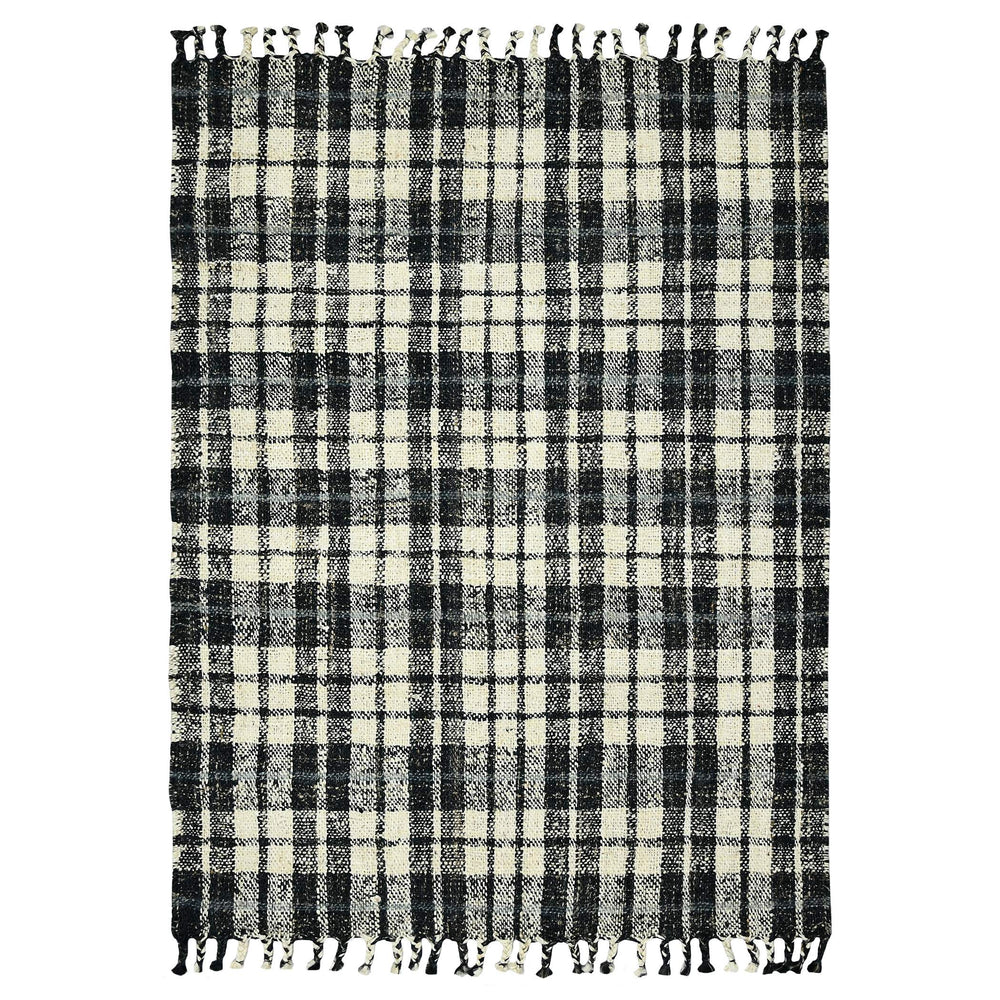 AMER Rugs Hampton Hand-woven Jute Flatweave Plaid Area Rug with Knotted Fringe for Farmhouse Interiors 3'6" x 5'6" HMP23656