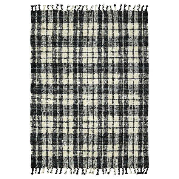 AMER Rugs Hampton Hand-woven Jute Flatweave Plaid Area Rug with Knotted Fringe for Farmhouse Interiors 3'6" x 5'6" HMP23656