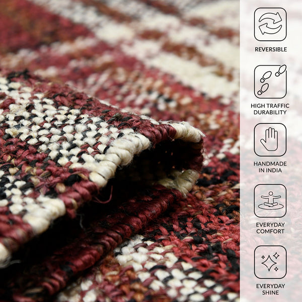 Hampton Hand-woven Jute Flatweave Area Rug Rustic Plaid for Farmhouse Living Spaces