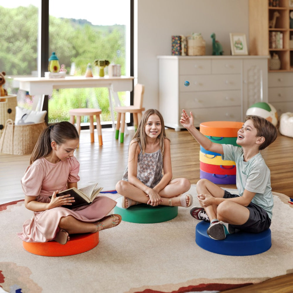 English Elm Kylie 6 Piece Round Floor Cushions for Kids - Durable, Colorful, Lightweight, Easy-Clean Seating! HN-12301-ASST-GG