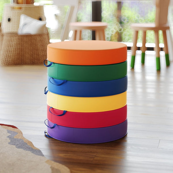 English Elm Kylie 6 Piece Round Floor Cushions for Kids - Durable, Colorful, Lightweight, Easy-Clean Seating! HN-12301-ASST-GG
