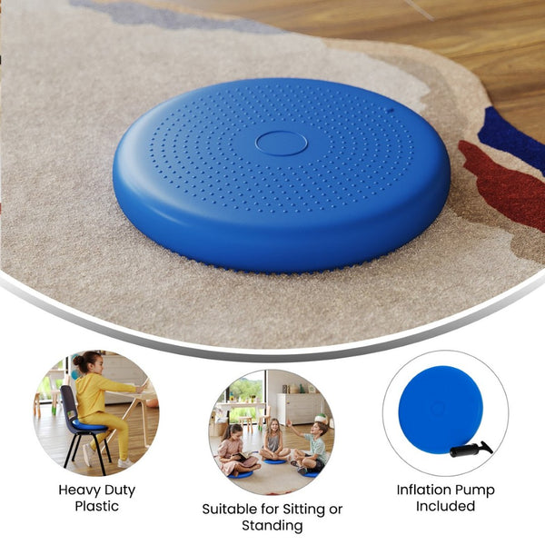 English Elm Alfie Blue 13-Inch Inflatable Wobble Cushion with Dual-Sided Grips for Balance, Focus & Comfort HN-1399-BLU-GG