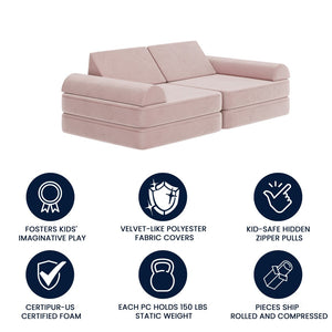 English Elm Marlowe 56" Modular Kids Play Couch - Creative Soft Foam Sofa for Imaginative Play and Comfort Blush HN-23112-BLSH-GG