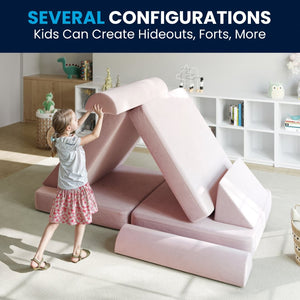 English Elm Marlowe 56" Modular Kids Play Couch - Creative Soft Foam Sofa for Imaginative Play and Comfort Blush HN-23112-BLSH-GG
