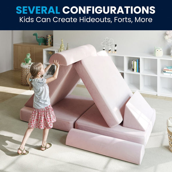 English Elm Marlowe 56" Modular Kids Play Couch - Creative Soft Foam Sofa for Imaginative Play and Comfort Blush HN-23112-BLSH-GG