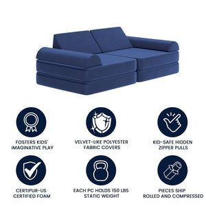 English Elm Marlowe 56" Modular Kids Play Couch - Creative Soft Foam Sofa for Imaginative Play and Comfort Blue HN-23112-BLU-GG