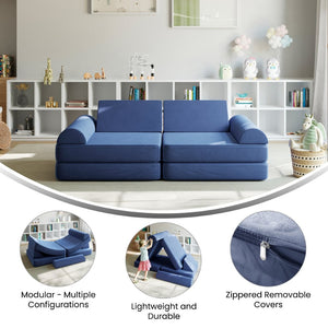 English Elm Marlowe 56" Modular Kids Play Couch - Creative Soft Foam Sofa for Imaginative Play and Comfort Blue HN-23112-BLU-GG