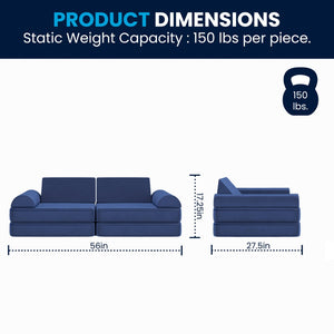 English Elm Marlowe 56" Modular Kids Play Couch - Creative Soft Foam Sofa for Imaginative Play and Comfort Blue HN-23112-BLU-GG