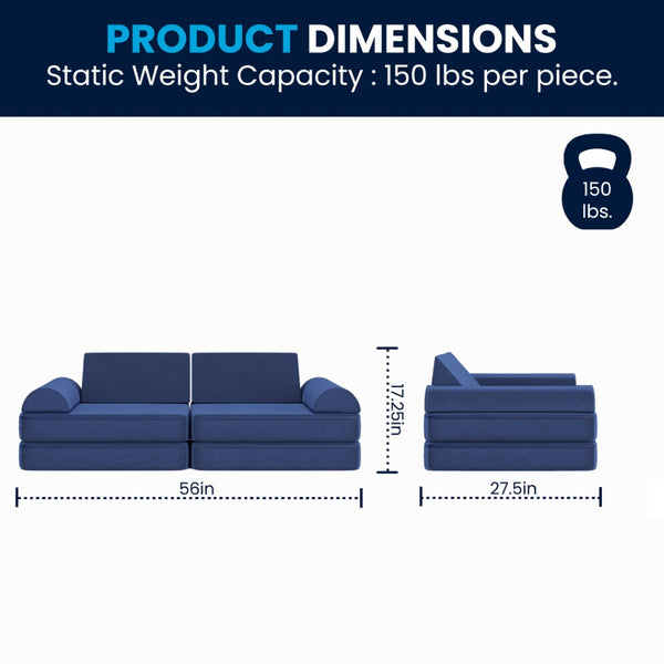 English Elm Marlowe 56" Modular Kids Play Couch - Creative Soft Foam Sofa for Imaginative Play and Comfort Blue HN-23112-BLU-GG