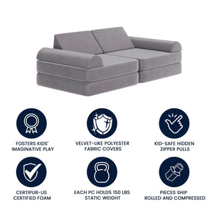 English Elm Marlowe 56" Modular Kids Play Couch - Creative Soft Foam Sofa for Imaginative Play and Comfort Gray HN-23112-GRY-GG