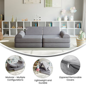 English Elm Marlowe 56" Modular Kids Play Couch - Creative Soft Foam Sofa for Imaginative Play and Comfort Gray HN-23112-GRY-GG