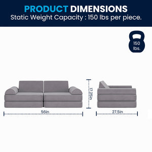 English Elm Marlowe 56" Modular Kids Play Couch - Creative Soft Foam Sofa for Imaginative Play and Comfort Gray HN-23112-GRY-GG