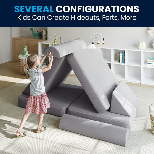 English Elm Marlowe 56" Modular Kids Play Couch - Creative Soft Foam Sofa for Imaginative Play and Comfort Gray HN-23112-GRY-GG