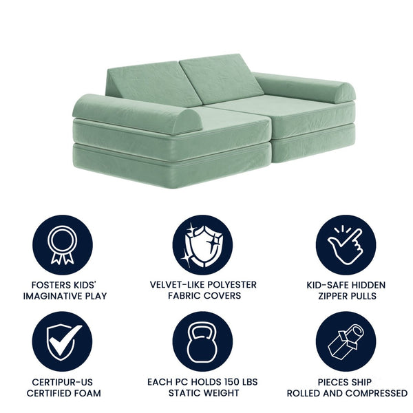 English Elm Marlowe 56" Modular Kids Play Couch - Creative Soft Foam Sofa for Imaginative Play and Comfort Sage HN-23112-SGE-GG