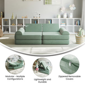 English Elm Marlowe 56" Modular Kids Play Couch - Creative Soft Foam Sofa for Imaginative Play and Comfort Sage HN-23112-SGE-GG
