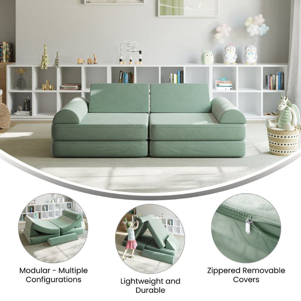 English Elm Marlowe 56" Modular Kids Play Couch - Creative Soft Foam Sofa for Imaginative Play and Comfort Sage HN-23112-SGE-GG