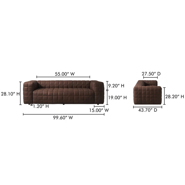 Moe's Home Callan Sofa - Luxurious Aniline Leather With Modern Design, Plush Comfort, And Superior Craftsmanship Brown Full Aniline Leather,Foam And Fiber Seat And Back Ho-1001-20