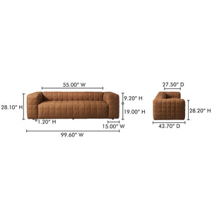 Moe's Home Callan Sofa - Luxurious Aniline Leather With Modern Design, Plush Comfort, And Superior Craftsmanship Brown Full Aniline Leather,Foam And Fiber Seat And Back Ho-1001-40