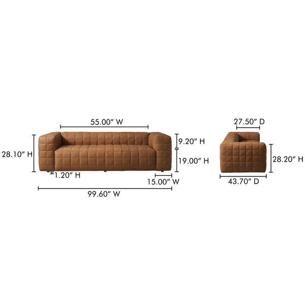Moe's Home Callan Sofa - Luxurious Aniline Leather With Modern Design, Plush Comfort, And Superior Craftsmanship Brown Full Aniline Leather,Foam And Fiber Seat And Back Ho-1001-40