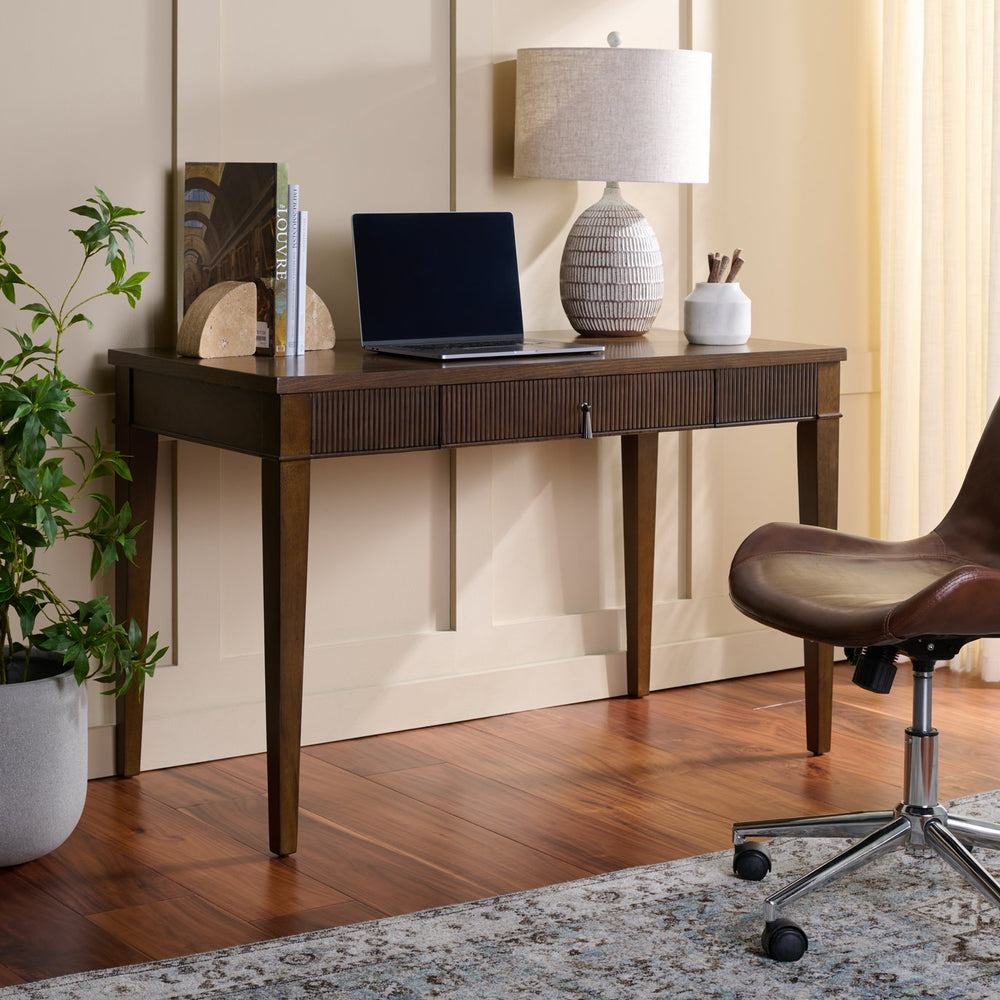 Safavieh Amila Compact Writing Desk With Single Drawer Oak Veneer And Rubberwood Legs For Home Office HO0150