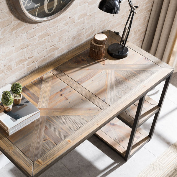 Safavieh Garviston Reclaimed Fir Writing Desk With Iron Frame For Industrial Home Office Use HO0616