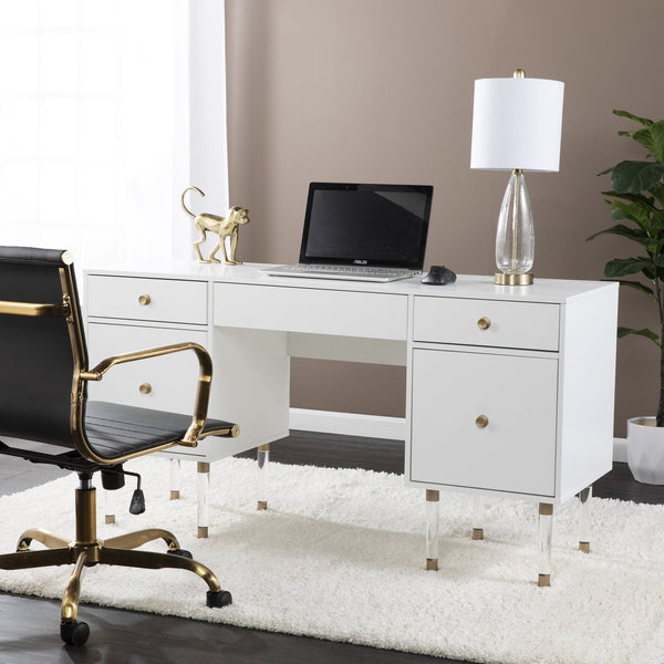 Safavieh Holly Martin Helston Writing Desk With Gold Hardware Acrylic Legs For Modern Home Office HO1153137