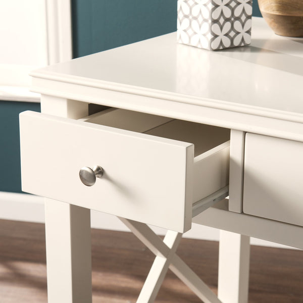 Safavieh Larksmill Farmhouse Writing Desk With Three Drawers Pine Legs And X Frame Base HO2541